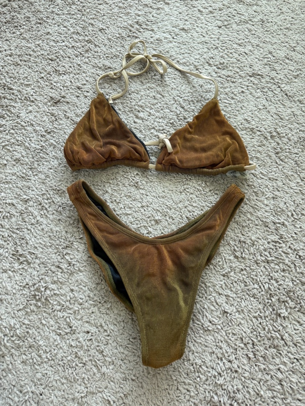Bonny Bikini Ruched Bottom Triangle Swimsuit in Rust Brown Amber